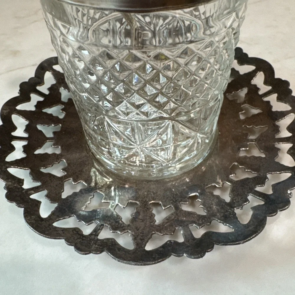 French Glass Jam Pot Preserve Jar Honey Pot With Lid Sheffield England Spoon